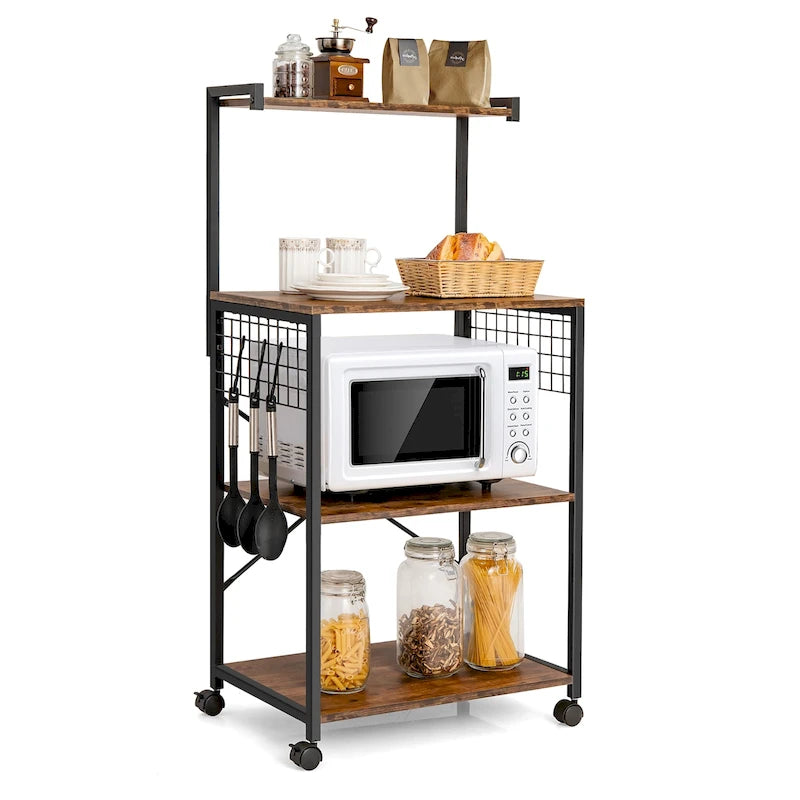 4-Tier Rolling Bakers Rack Industrial Utility Microwave Oven