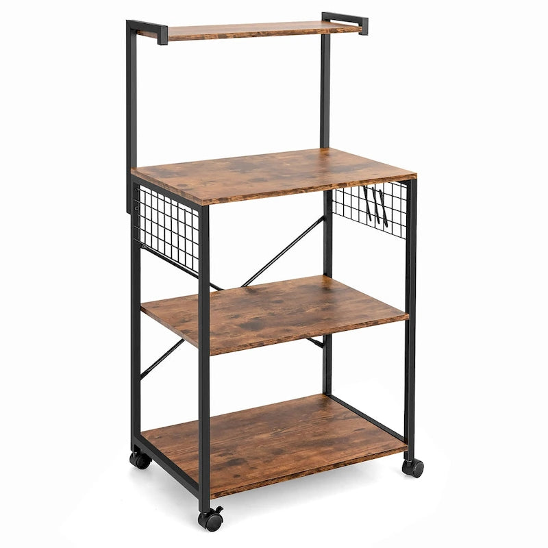 4-Tier Rolling Bakers Rack Industrial Utility Microwave Oven