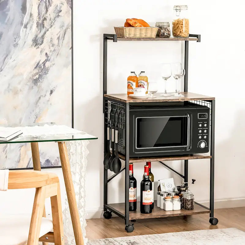 4-Tier Rolling Bakers Rack Industrial Utility Microwave Oven