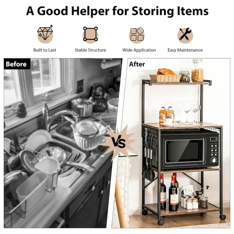 4-Tier Rolling Bakers Rack Industrial Utility Microwave Oven