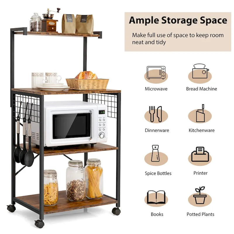 4-Tier Rolling Bakers Rack Industrial Utility Microwave Oven