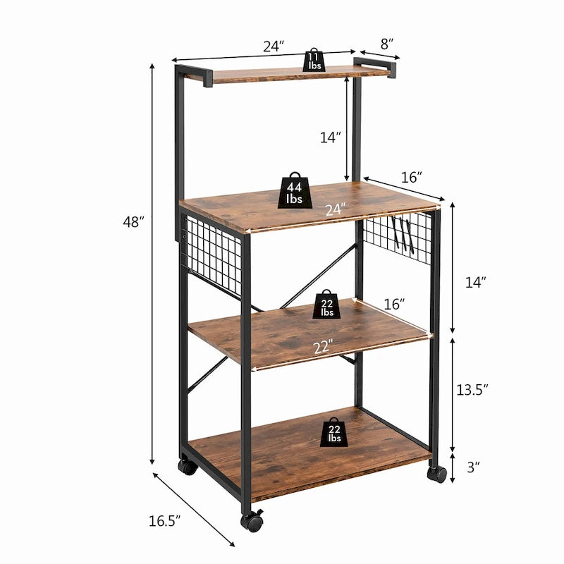 4-Tier Rolling Bakers Rack Industrial Utility Microwave Oven