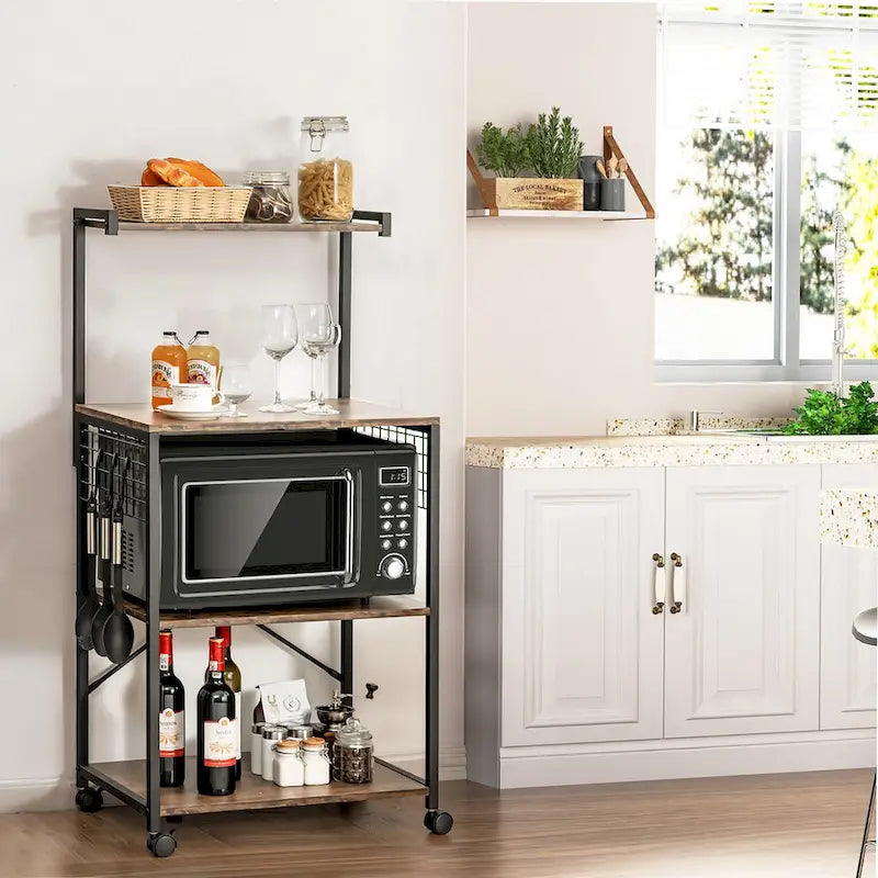 4-Tier Rolling Bakers Rack Industrial Utility Microwave Oven