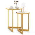 Round Nesting Side Table Set of 2 Stacking Coffee Tables w/ Faux