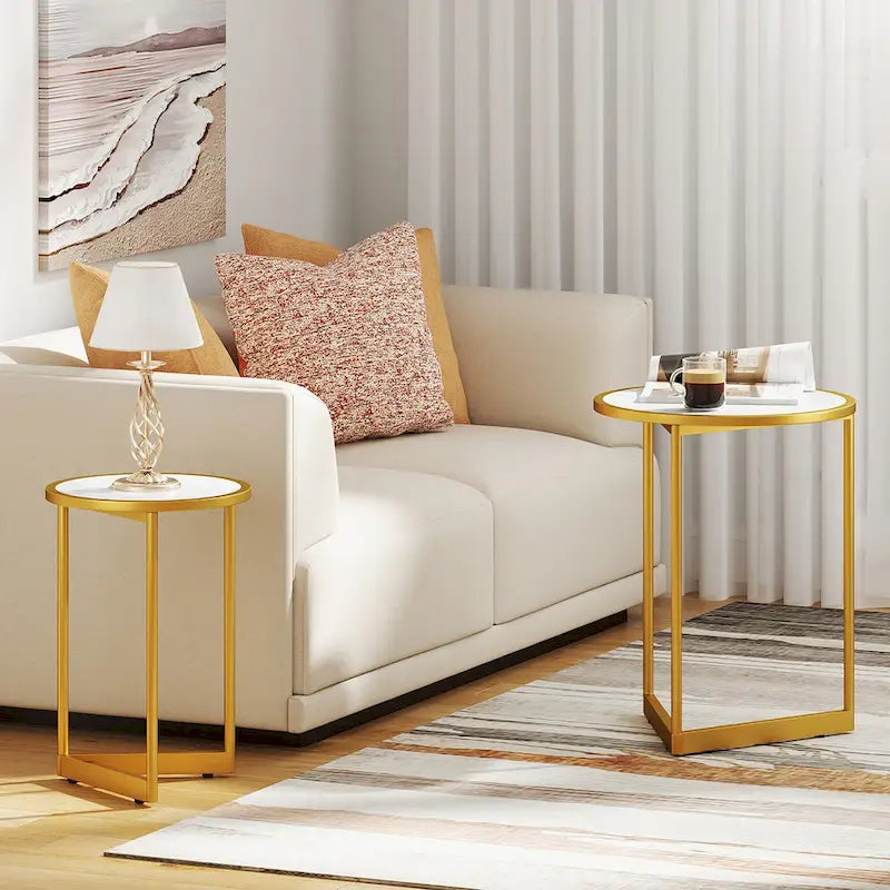 Round Nesting Side Table Set of 2 Stacking Coffee Tables w/ Faux