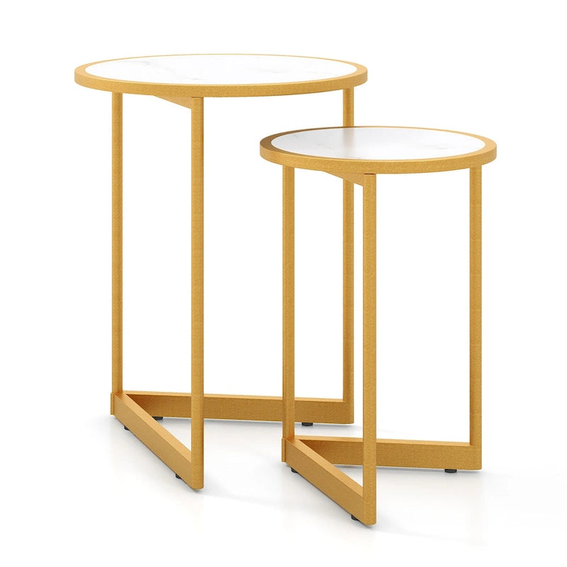 Round Nesting Side Table Set of 2 Stacking Coffee Tables w/ Faux