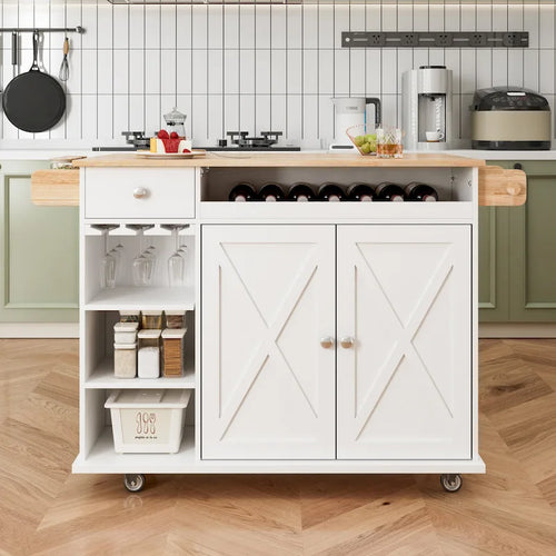 44 Inch Kitchen Island Cart With Solid Wood Top(no include stool)