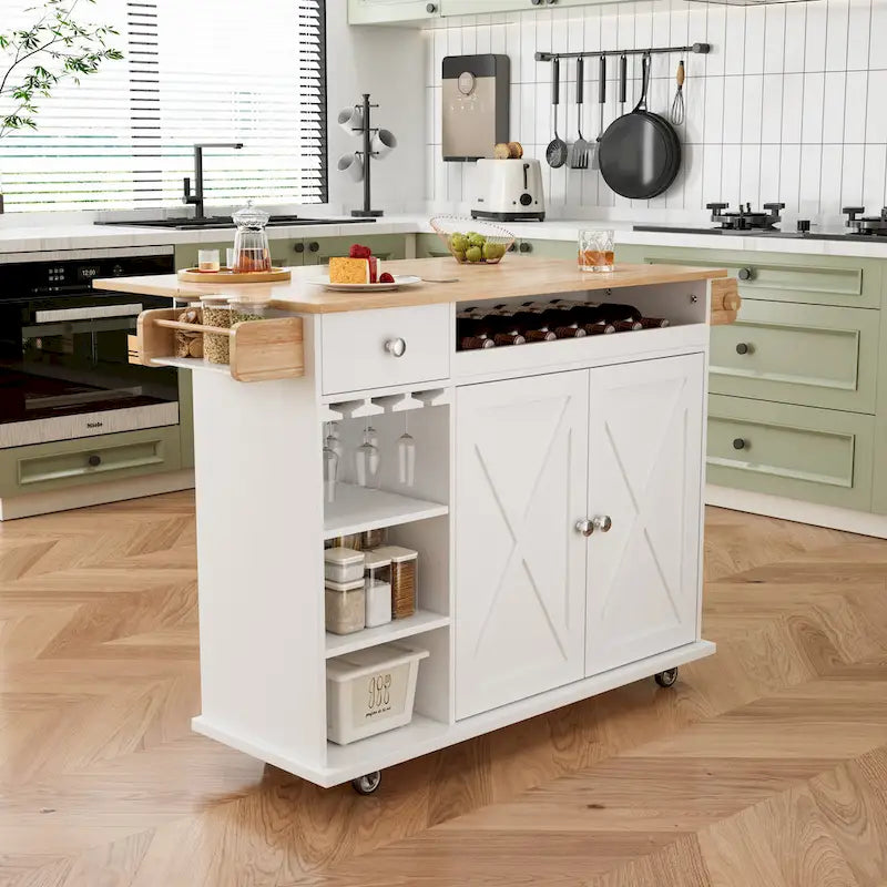 44 Inch Kitchen Island Cart With Solid Wood Top(no include stool)