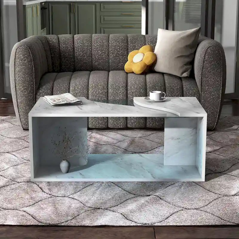 Modern Faux Marble Veneer Coffee Table with Shelf by