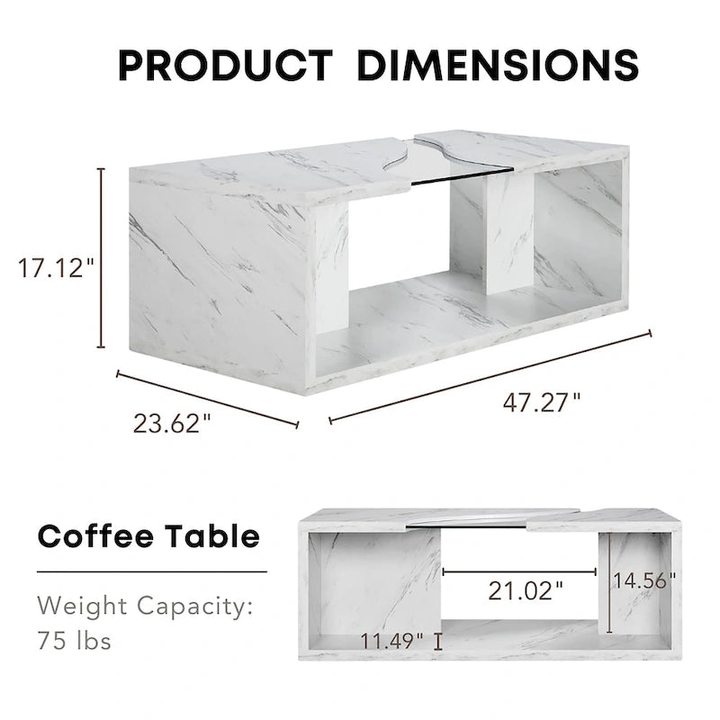Modern Faux Marble Veneer Coffee Table with Shelf by