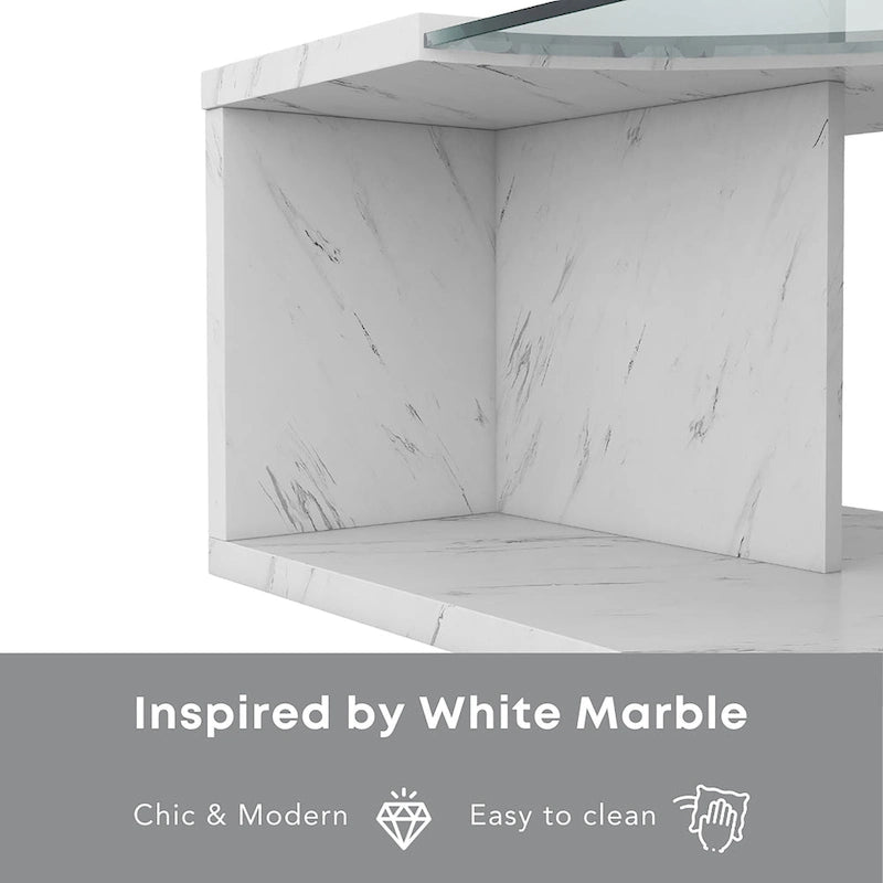 Modern Faux Marble Veneer Coffee Table with Shelf by