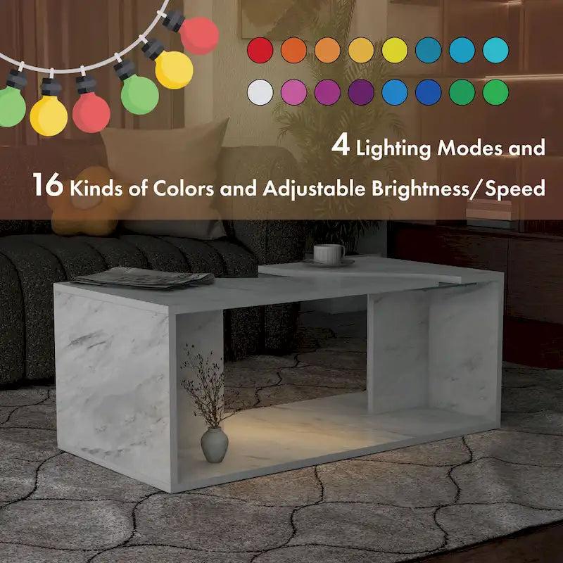 Modern Faux Marble Veneer Coffee Table with Shelf by