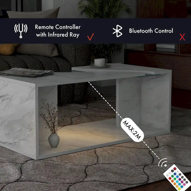 Modern Faux Marble Veneer Coffee Table with Shelf by