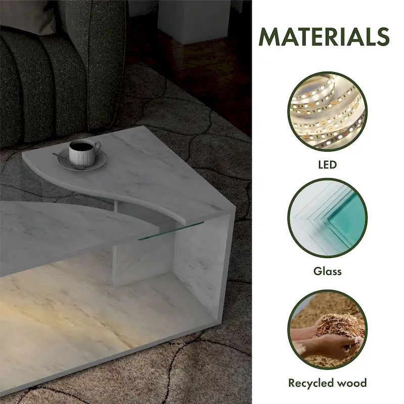 Modern Faux Marble Veneer Coffee Table with Shelf by