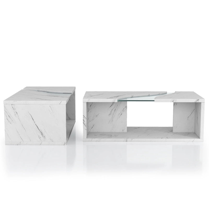 Modern Faux Marble Veneer Coffee Table with Shelf by
