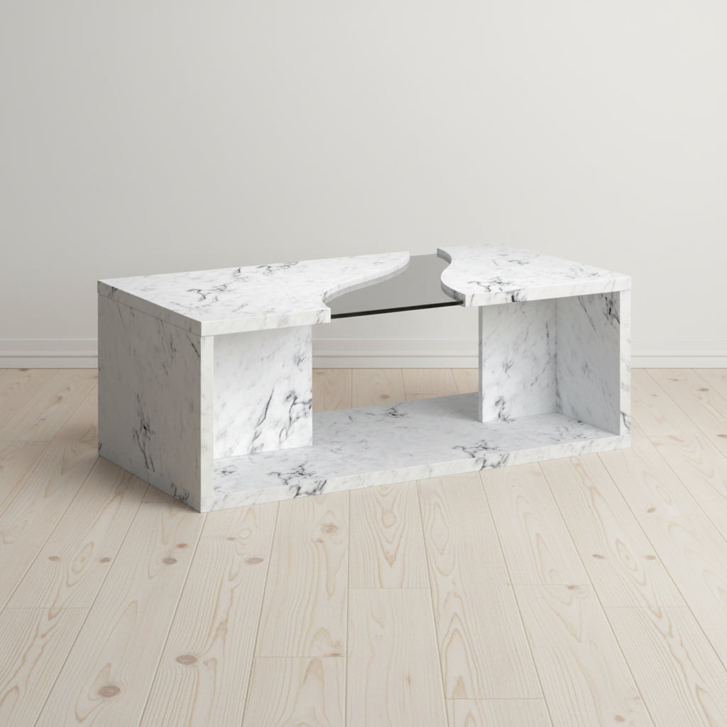 Modern Faux Marble Veneer Coffee Table with Shelf by