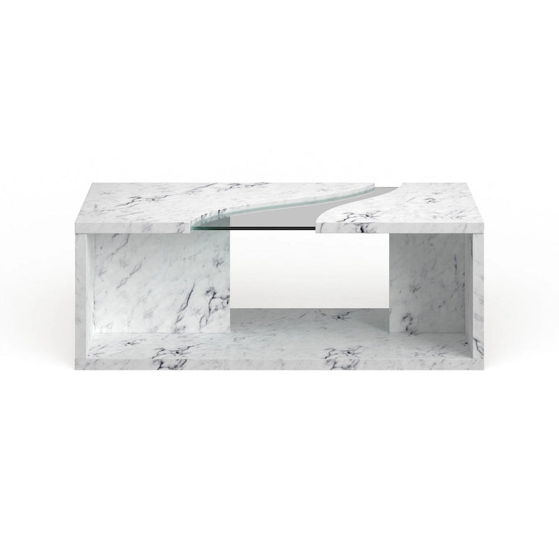 Modern Faux Marble Veneer Coffee Table with Shelf by