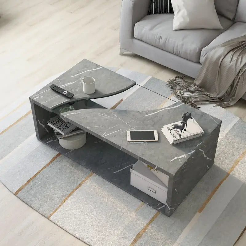 Modern Faux Marble Veneer Coffee Table with Shelf by