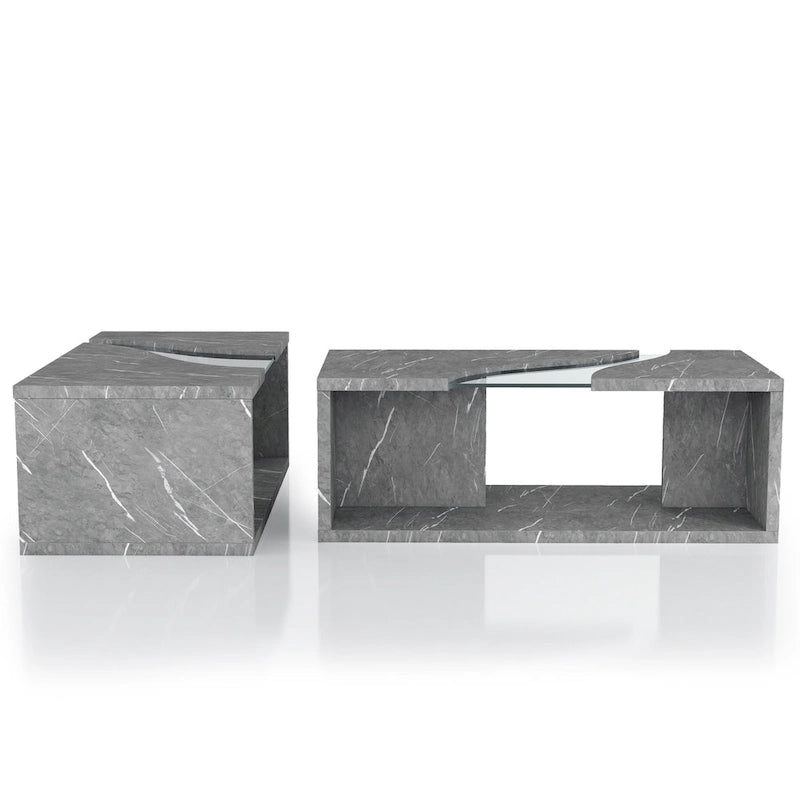 Modern Faux Marble Veneer Coffee Table with Shelf by