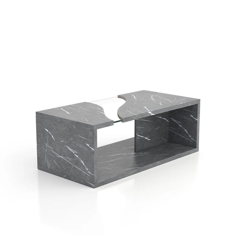 Modern Faux Marble Veneer Coffee Table with Shelf by