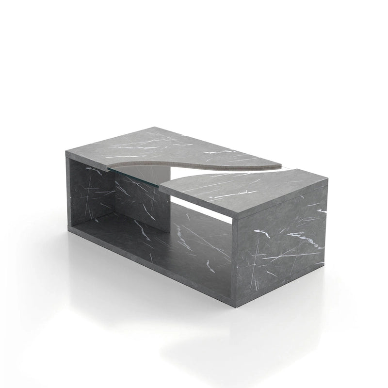 Modern Faux Marble Veneer Coffee Table with Shelf by