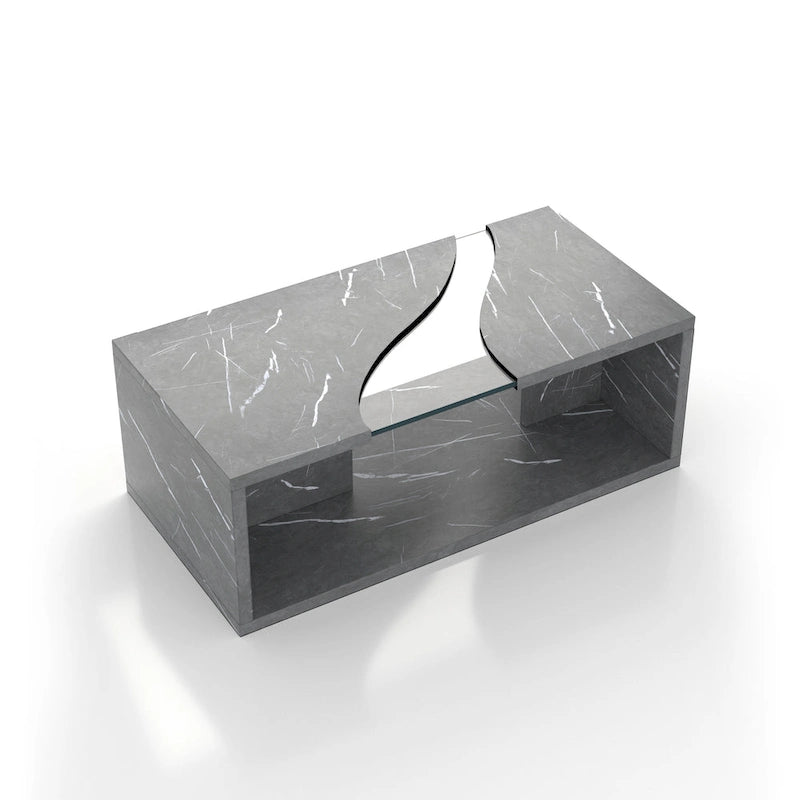 Modern Faux Marble Veneer Coffee Table with Shelf by