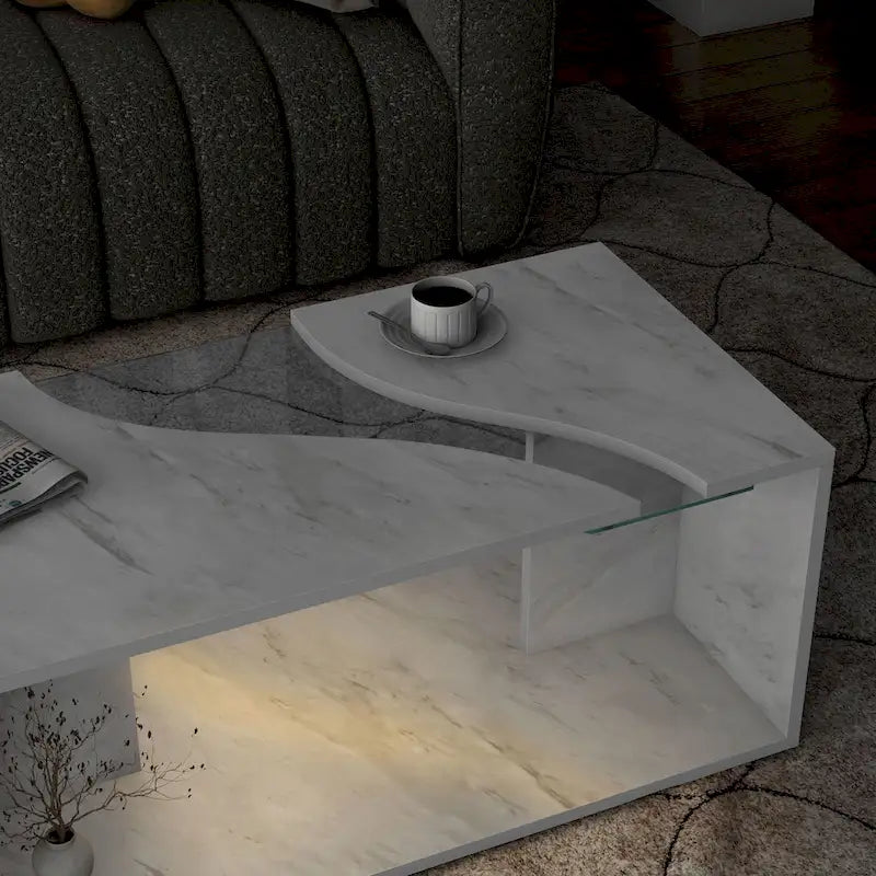 Modern Faux Marble Veneer Coffee Table with Shelf by