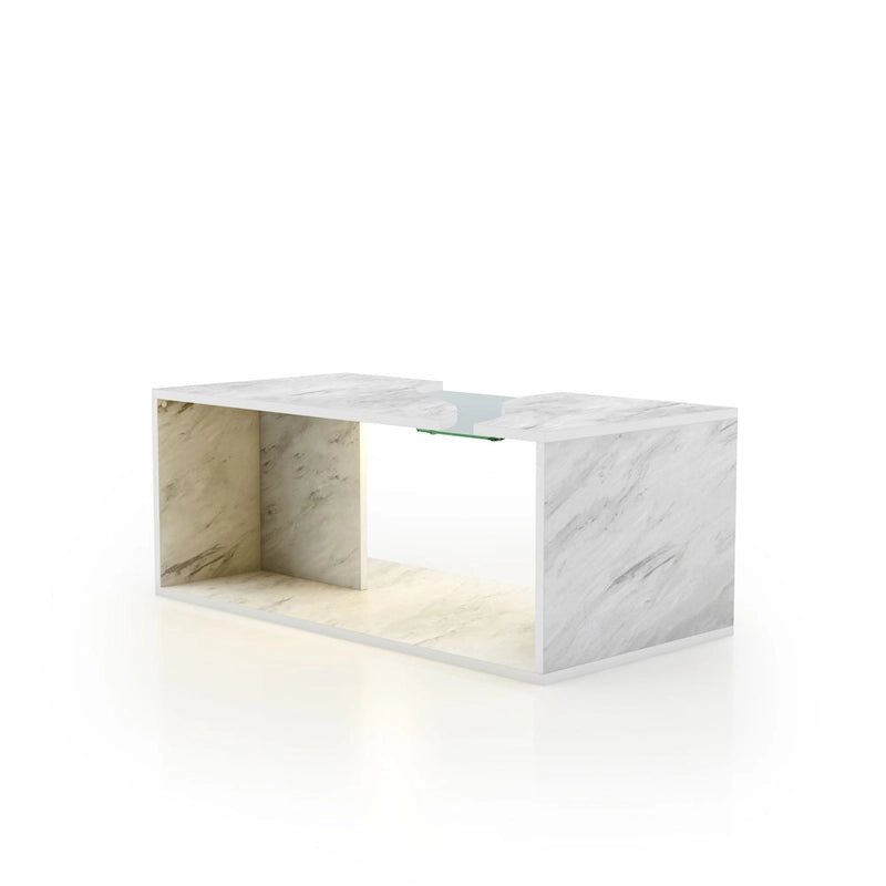 Modern Faux Marble Veneer Coffee Table with Shelf by