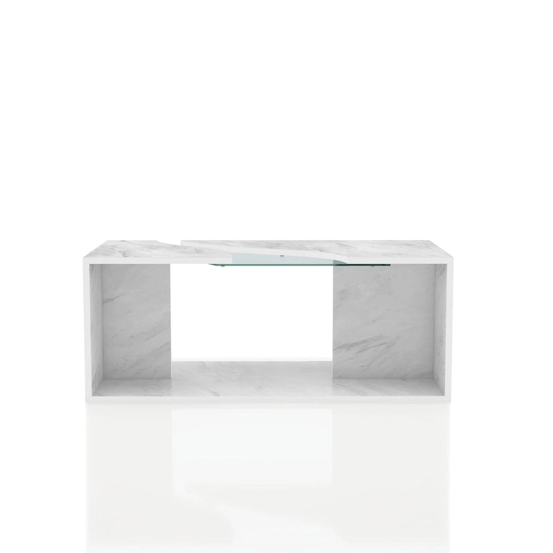 Modern Faux Marble Veneer Coffee Table with Shelf by
