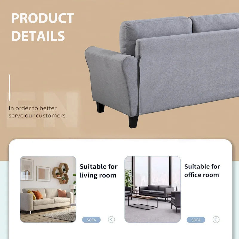 Grey Linen Upholstered Couch Sofa - 30.00 x 79.90 x 34.50