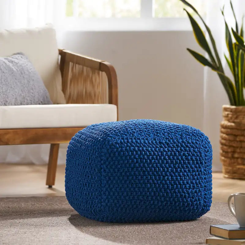 Cotton Knit Square Pouf by