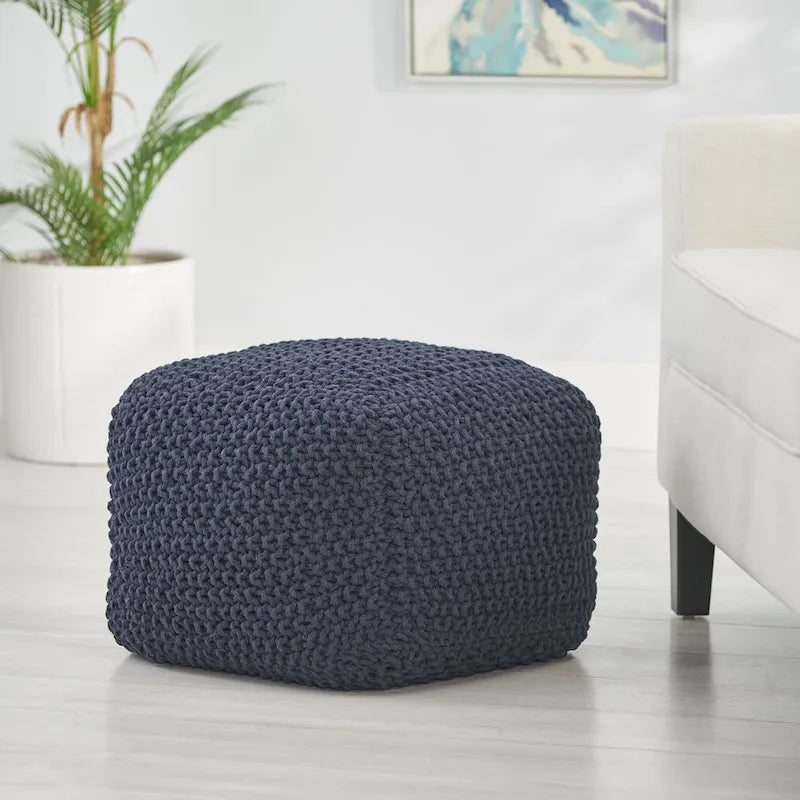 Cotton Knit Square Pouf by