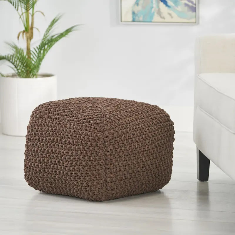Cotton Knit Square Pouf by