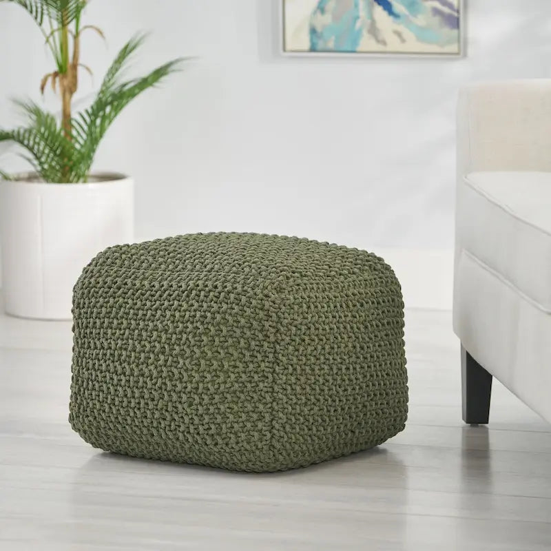 Cotton Knit Square Pouf by