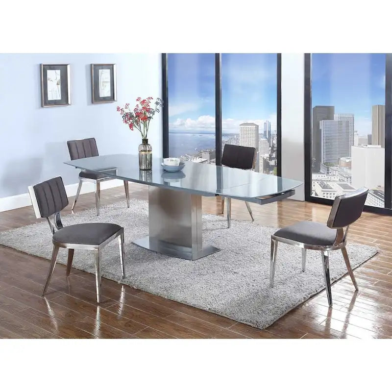 Dining Table with Glass Top - Grey/Silver