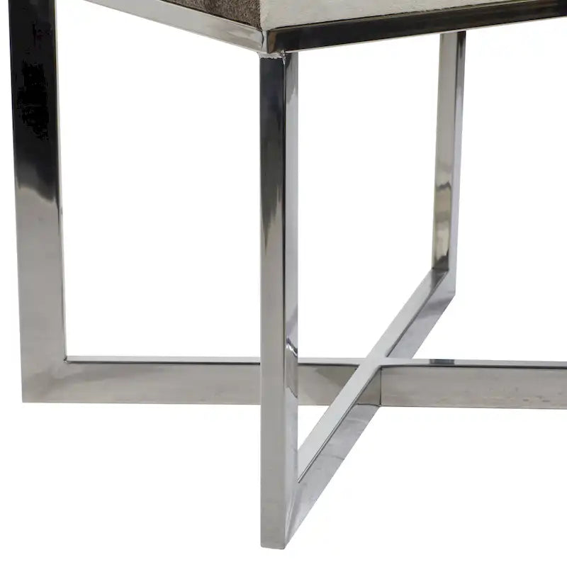 Leather Cowhide Stool with Silver Stainless Steel Base - Gray