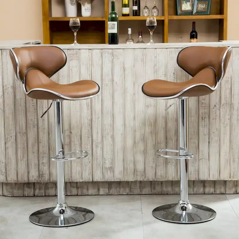 Leatherette Airlift Adjustable Swivel Barstool (Set of 2)
