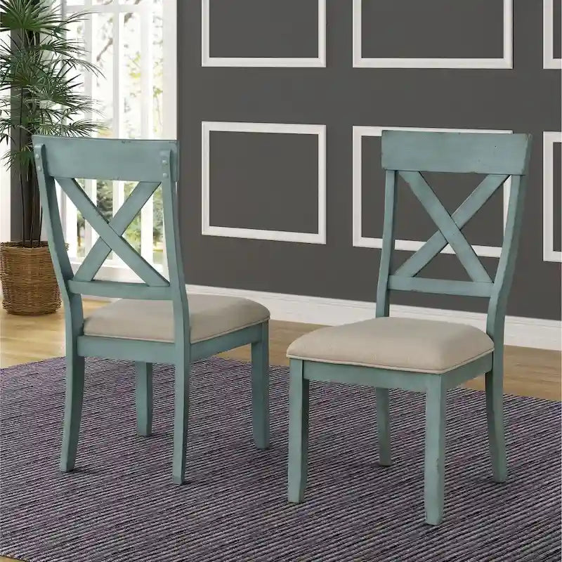 Roundhill Furniture Prato Two-Tone Wood Cross Back Upholstered Dining Chairs (Set of 2)