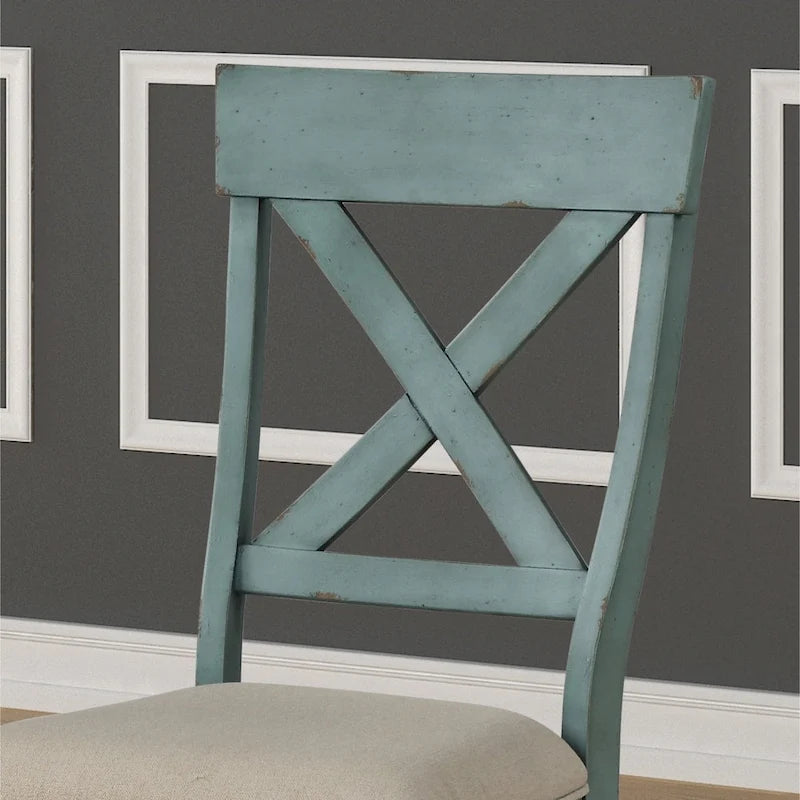 Two-Tone Wood Cross Back Upholstered Dining Chairs (Set of 2)