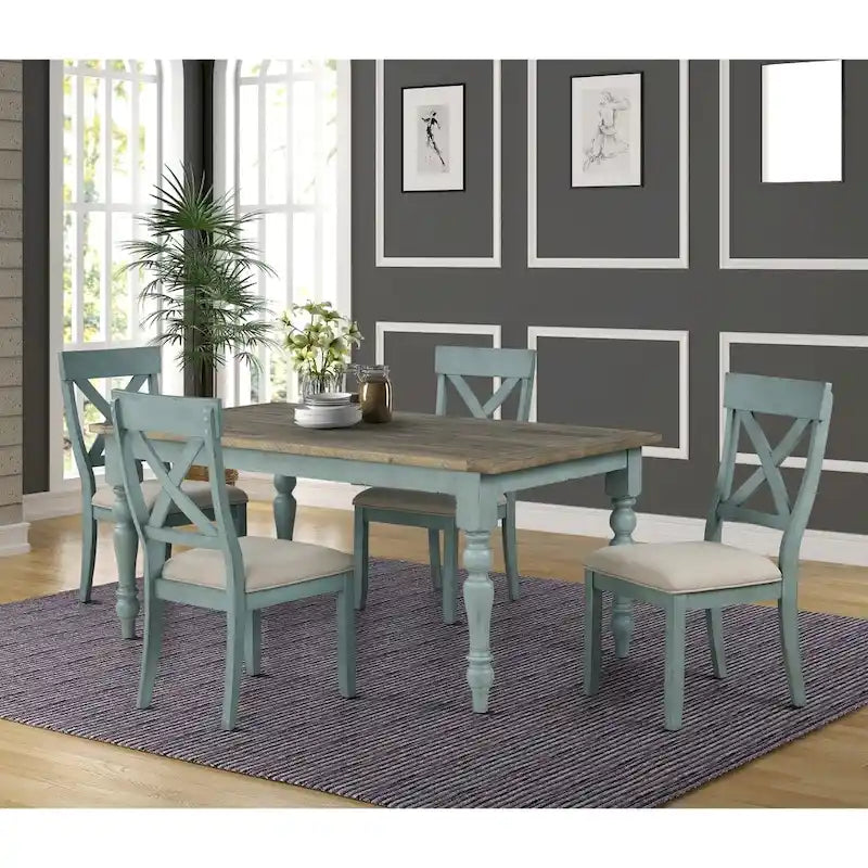 Two-Tone Wood Cross Back Upholstered Dining Chairs (Set of 2)