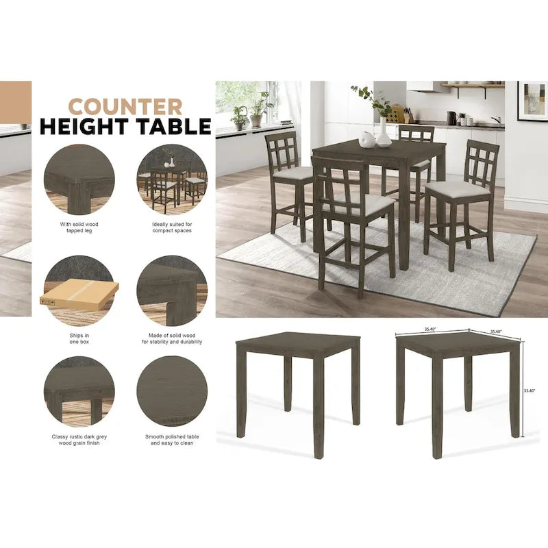 Simple Rustic Square Counter Height Dining Table - Grey
