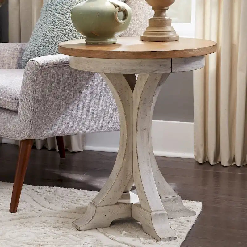 Antique White Round Chair Side Table