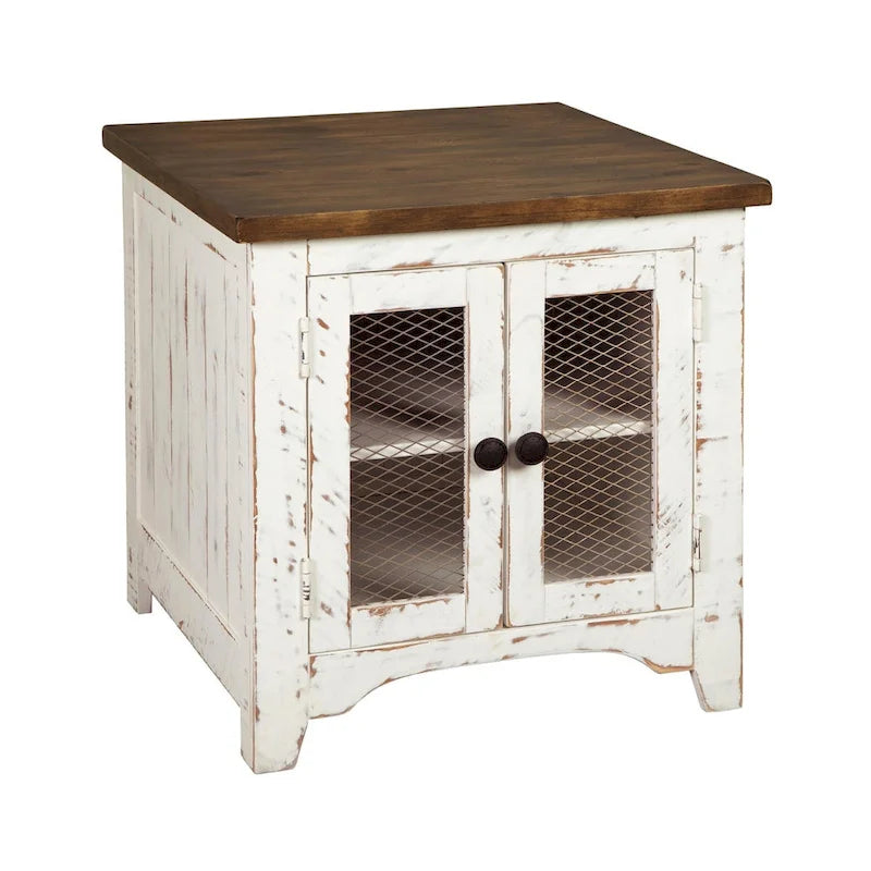 Ivory and Brown Pine Wood End Table