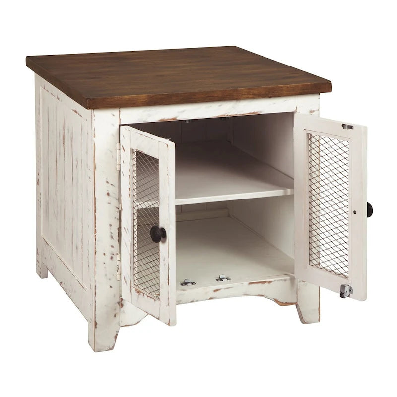 Ivory and Brown Pine Wood End Table