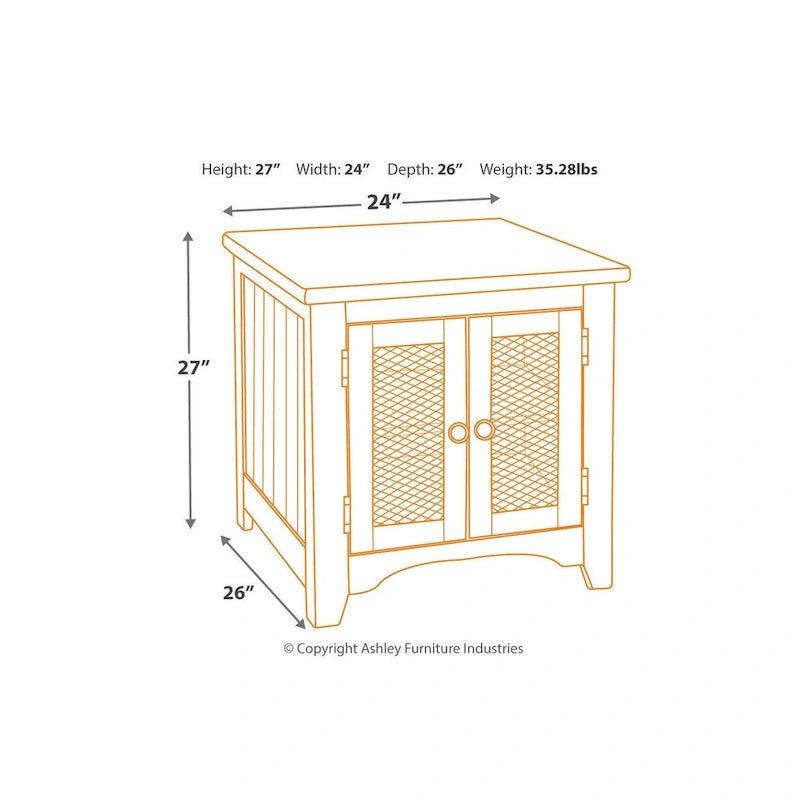 Ivory and Brown Pine Wood End Table