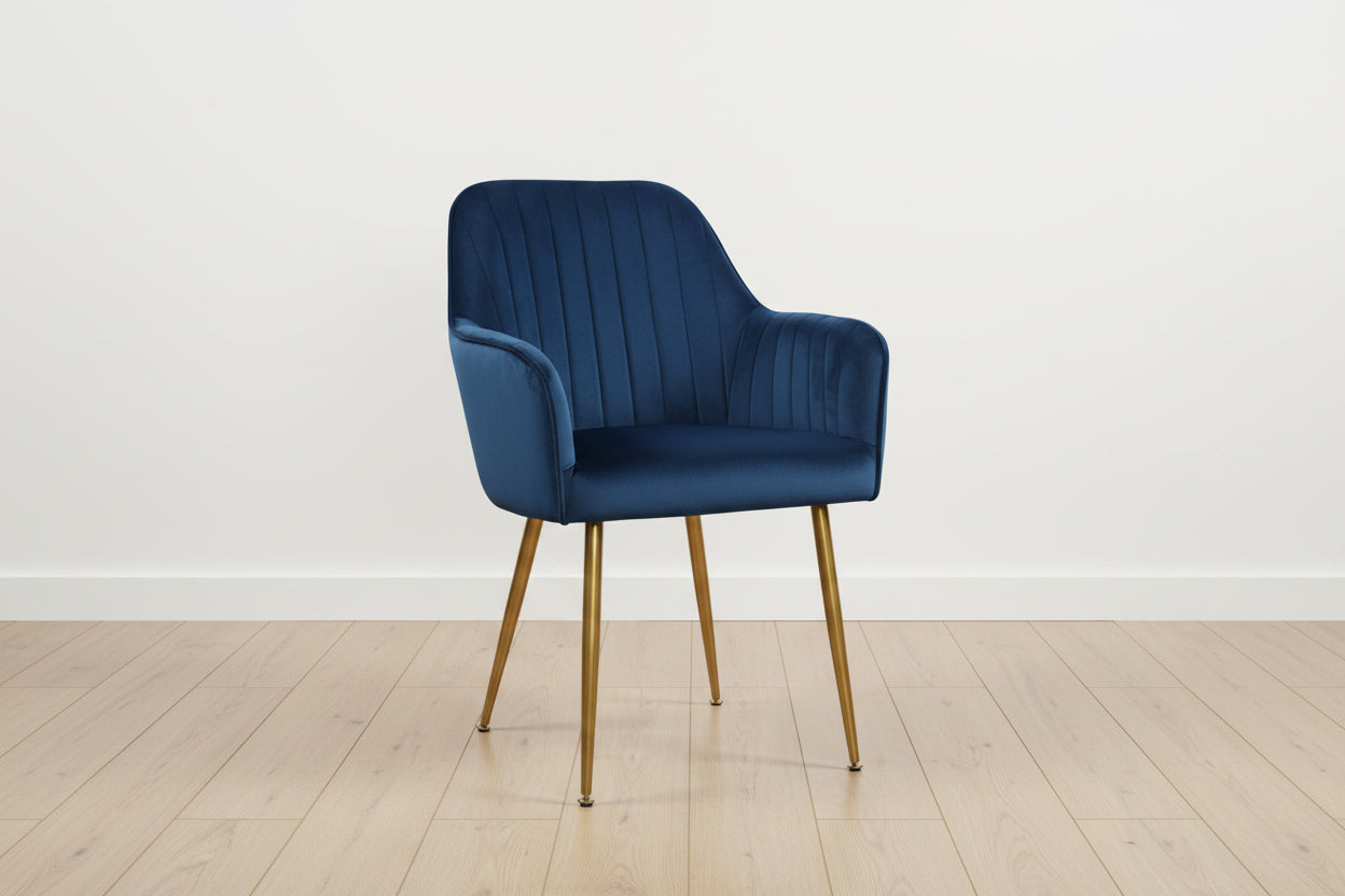 Velvet Accent Dining Chairs with Gold Metal Legs Set of 2