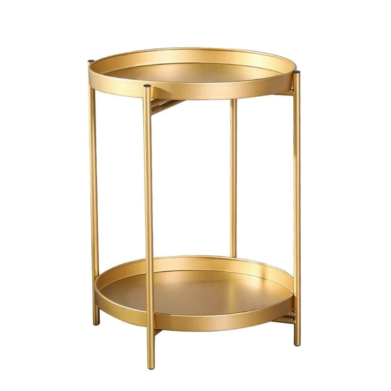 Side Table 2-Tier Metal Round End Table with Removable Tray - 17.5(D)x 17.5(W)x 20.7(H)