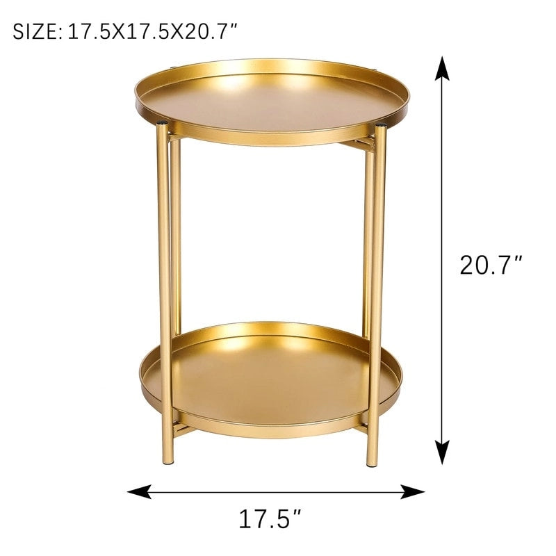 Side Table 2-Tier Metal Round End Table with Removable Tray - 17.5(D)x 17.5(W)x 20.7(H)