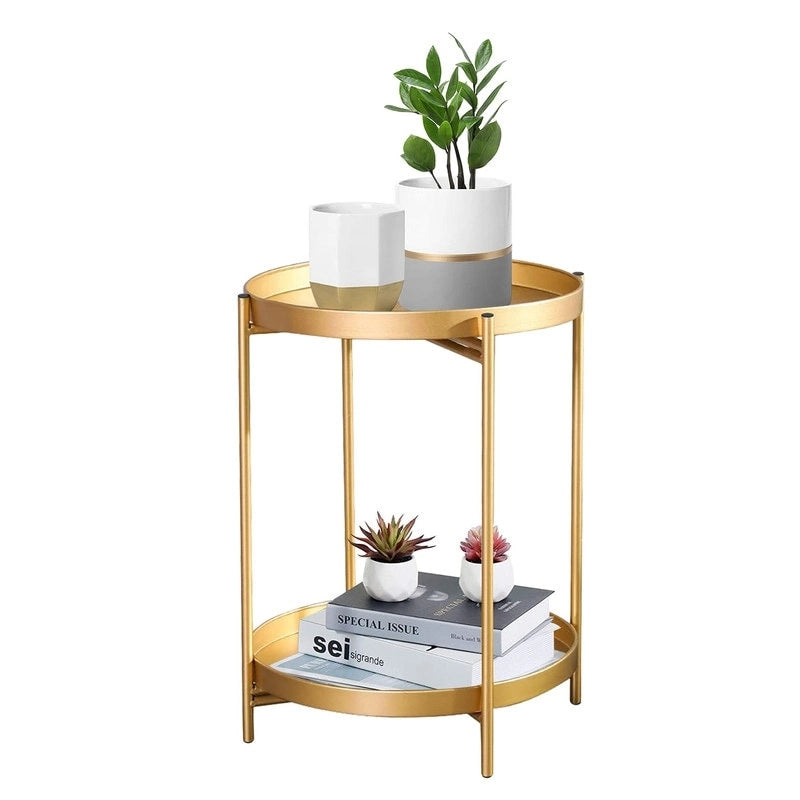 Side Table 2-Tier Metal Round End Table with Removable Tray - 17.5(D)x 17.5(W)x 20.7(H)