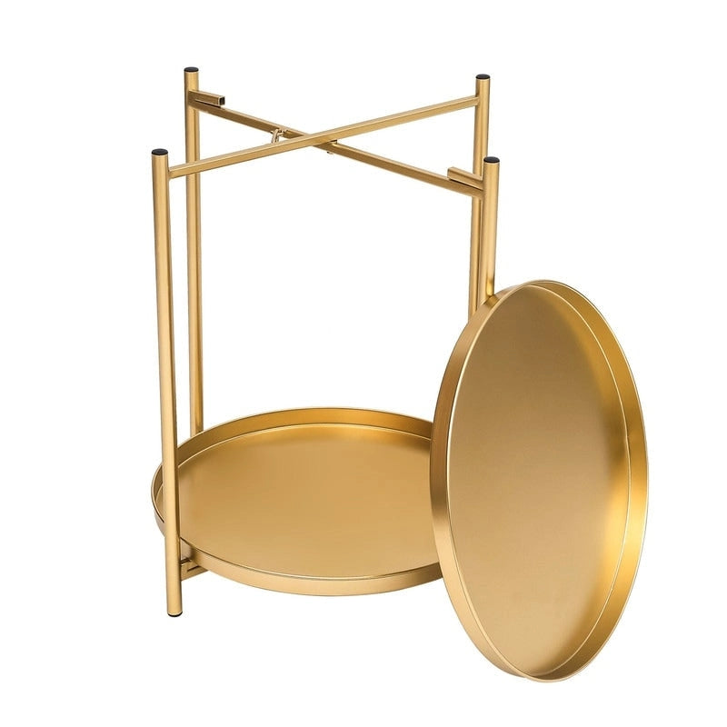 Side Table 2-Tier Metal Round End Table with Removable Tray - 17.5(D)x 17.5(W)x 20.7(H)